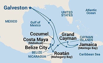 11-Day Western Caribbean with Mexico Itinerary Map
