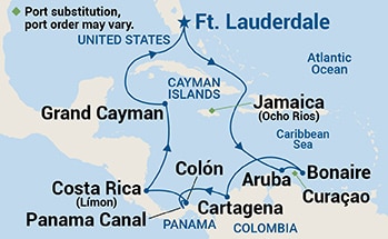 12-Day Panama Canal with Costa Rica & Caribbean Itinerary Map